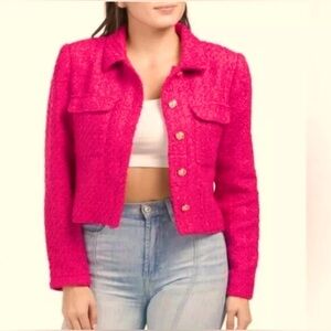 Rachel Zoe Cropped Hot Pink Tweed Blazer - Size Large